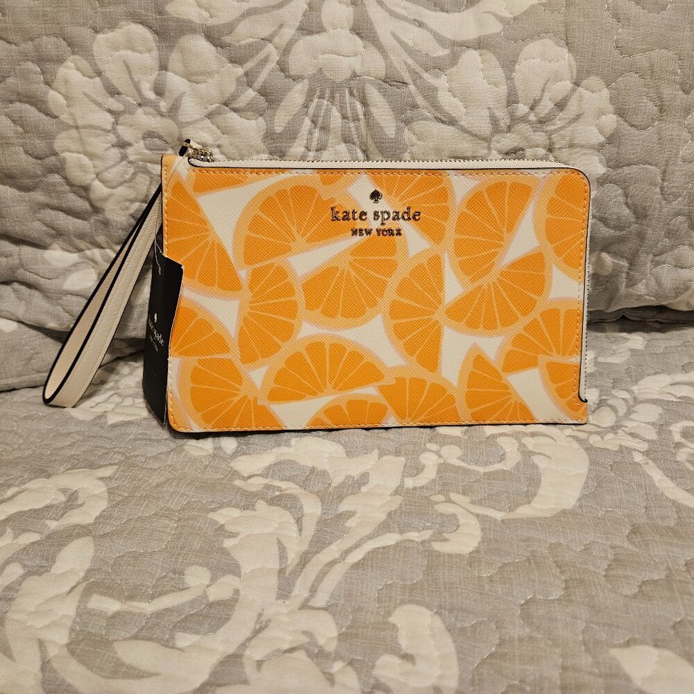 NWT Kate Spade Staci Orange Slice Md L-Zip Wristlet